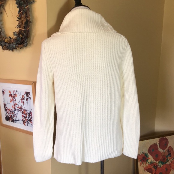 TALBOTS Size Large P Rib Fisherman Turtleneck ECRU Cotton Rayon Cashmere Nylon - Picture 4 of 13
